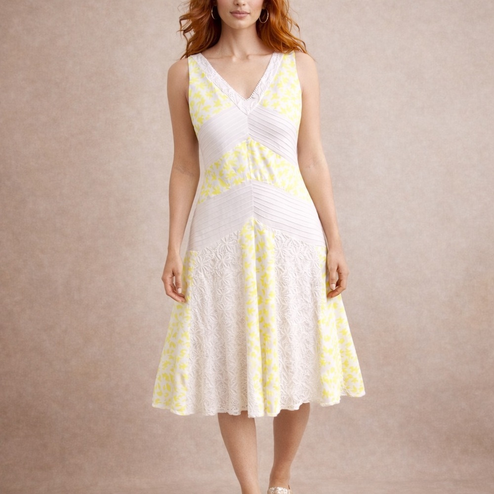 Anthropologie Leifnotes Southern Exposure Yellow Eyelet Dress Size 6